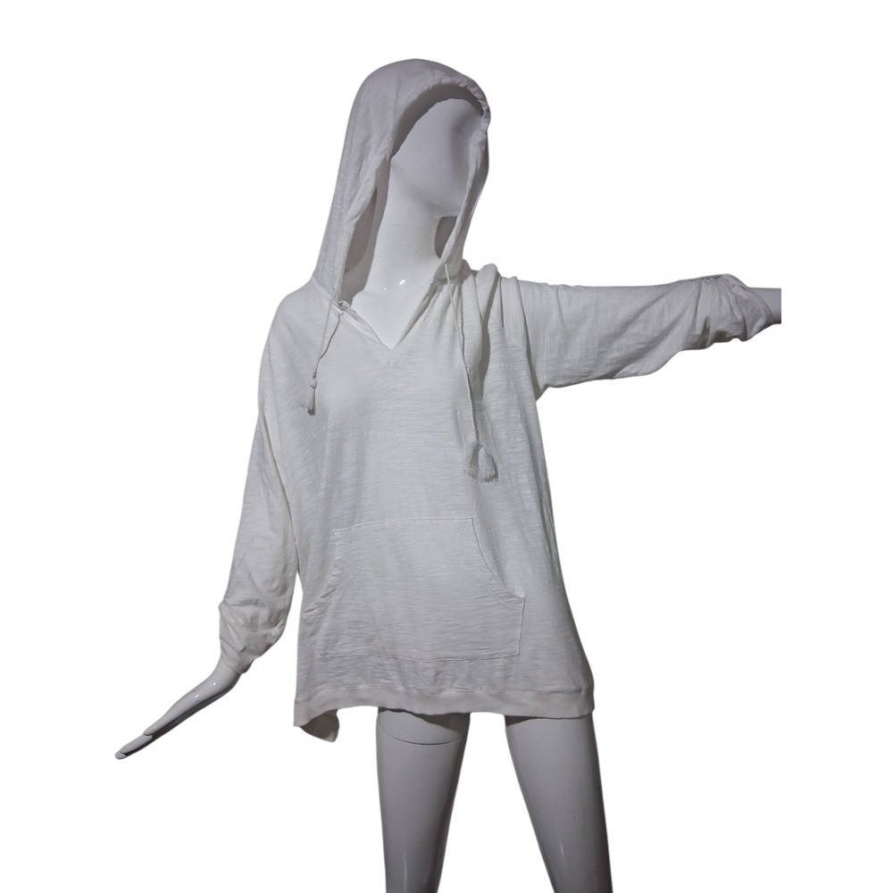 J. Jill Women's XL Petite White Beachy Resortwear Slub Tunic‎ Roll Hooded Tunic